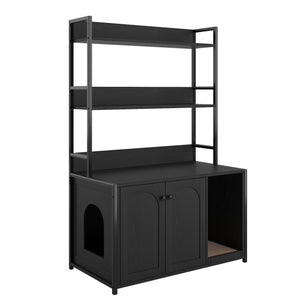 Hidden Cat Litter Box Enclosure Cabinet With Shelf Storage - Black