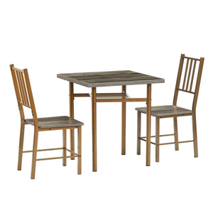 Dining Set for 2, Squre wooden Dining Table with 4 Legs and 2 Metal Chair for Home Office, Kitchen, Dining Room