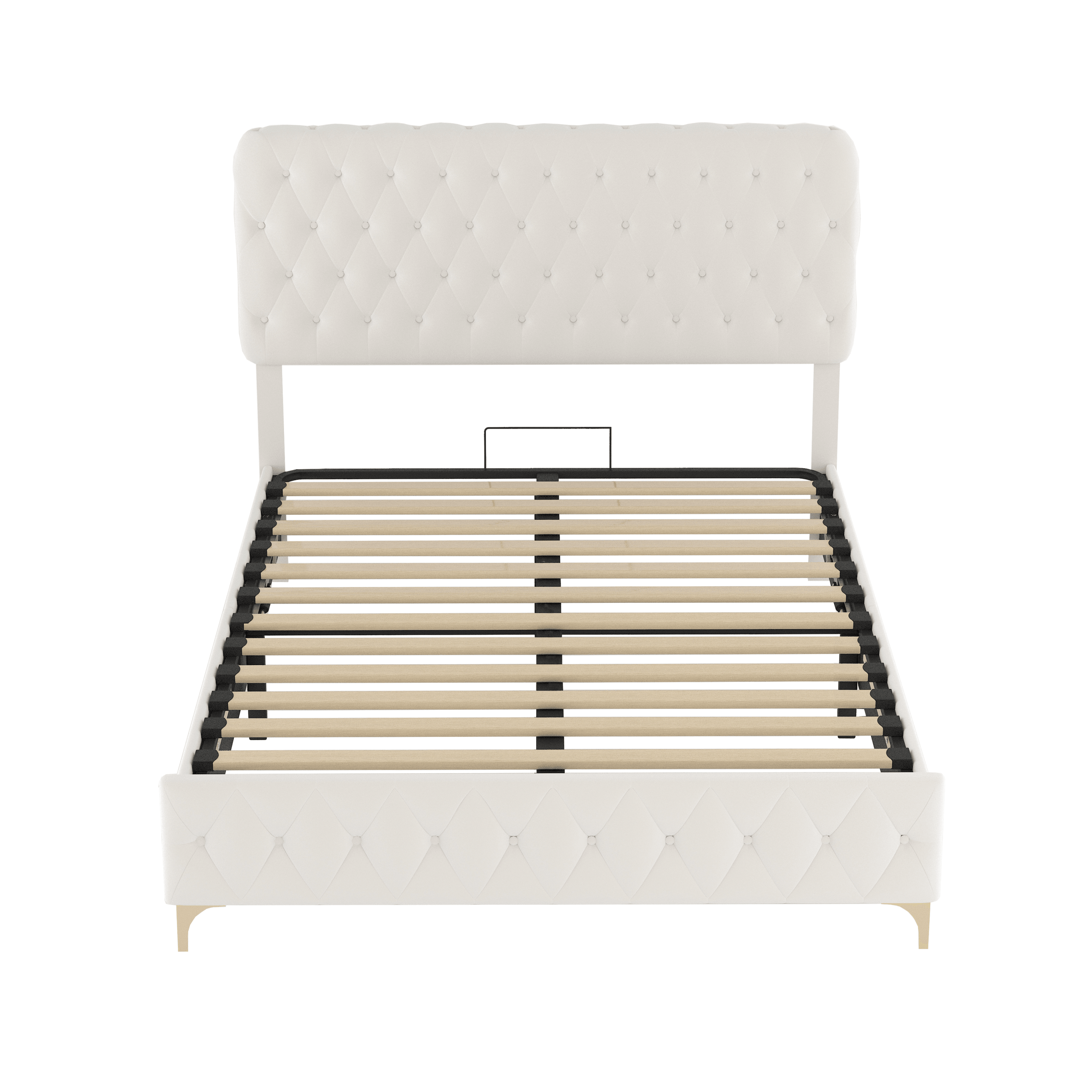 Full Platform Bed Frame With pneumatic hydraulic function, Velvet Upholstered Bed with Deep Tufted Buttons, Lift up storage bed With Hidden Underbed Oversized Storage, BEIGE