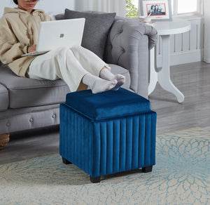 18" Wide Velvet Contemporary Square Cube Storage Ottoman, Blue