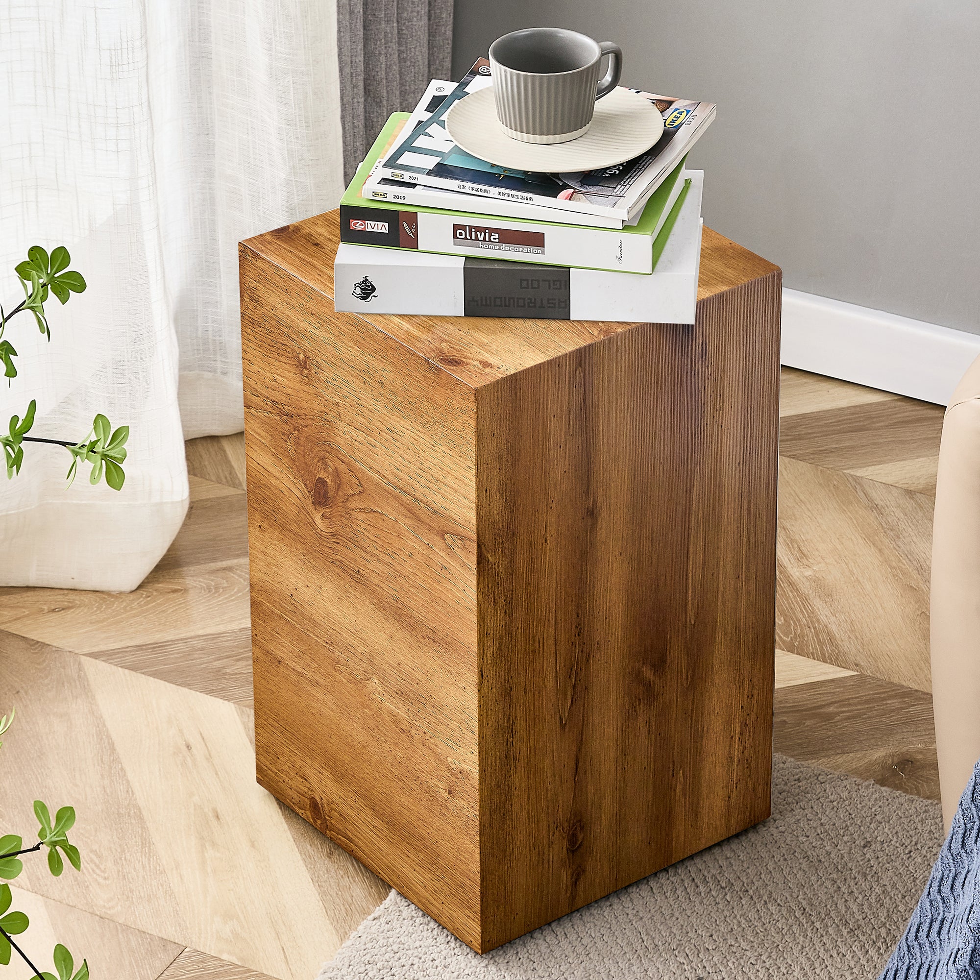 Compact Mdf Coffee Table: 11.8X11.8X19.6 Inches, Stylish Texture Design