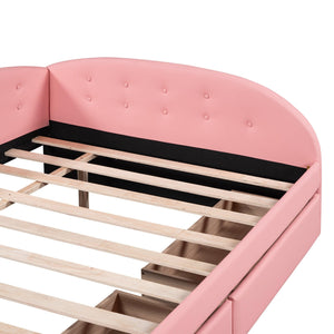 Full Size PU Upholstered Tufted Daybed with Two Drawers and Cloud Shaped Guardrail, Pink