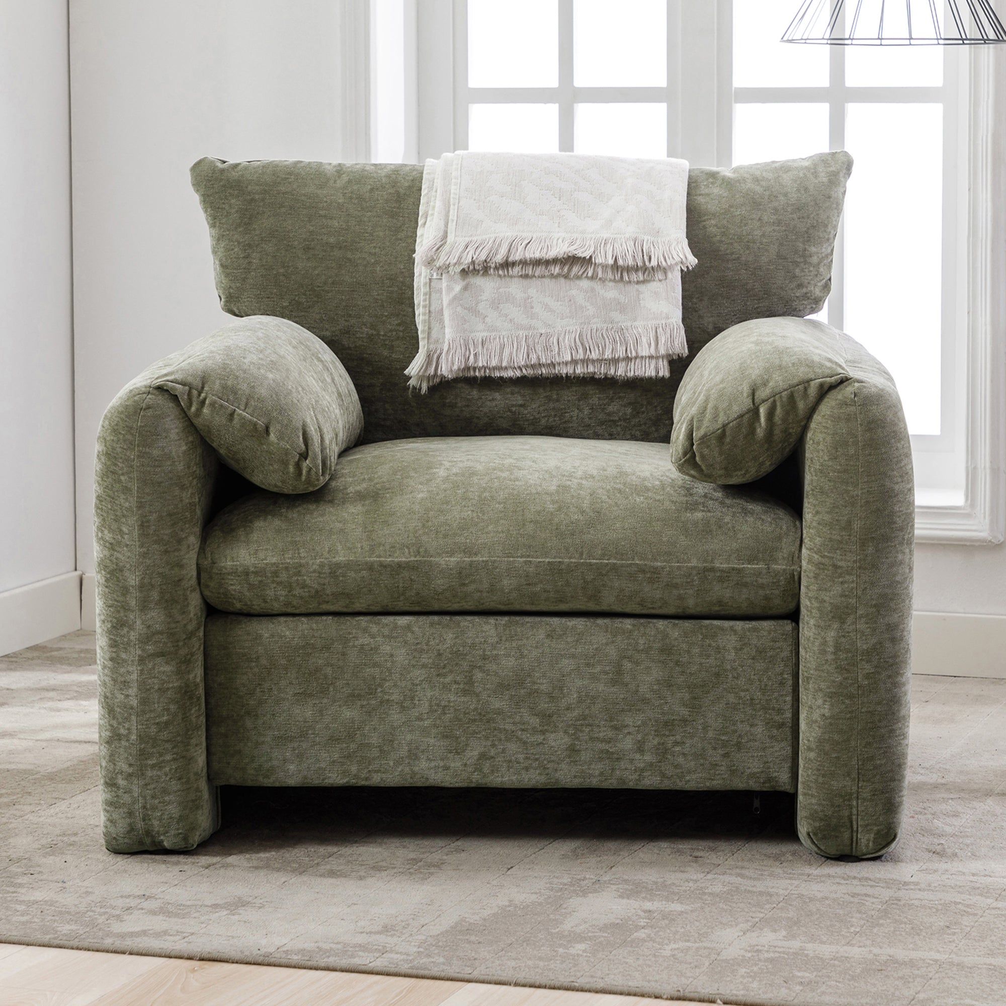 🆓🚛 Modern Style Chenille Oversized Armchair Accent Chair Single Sofa Lounge Chair 38.6'' W for Living Room, Bedroom, Matcha Green