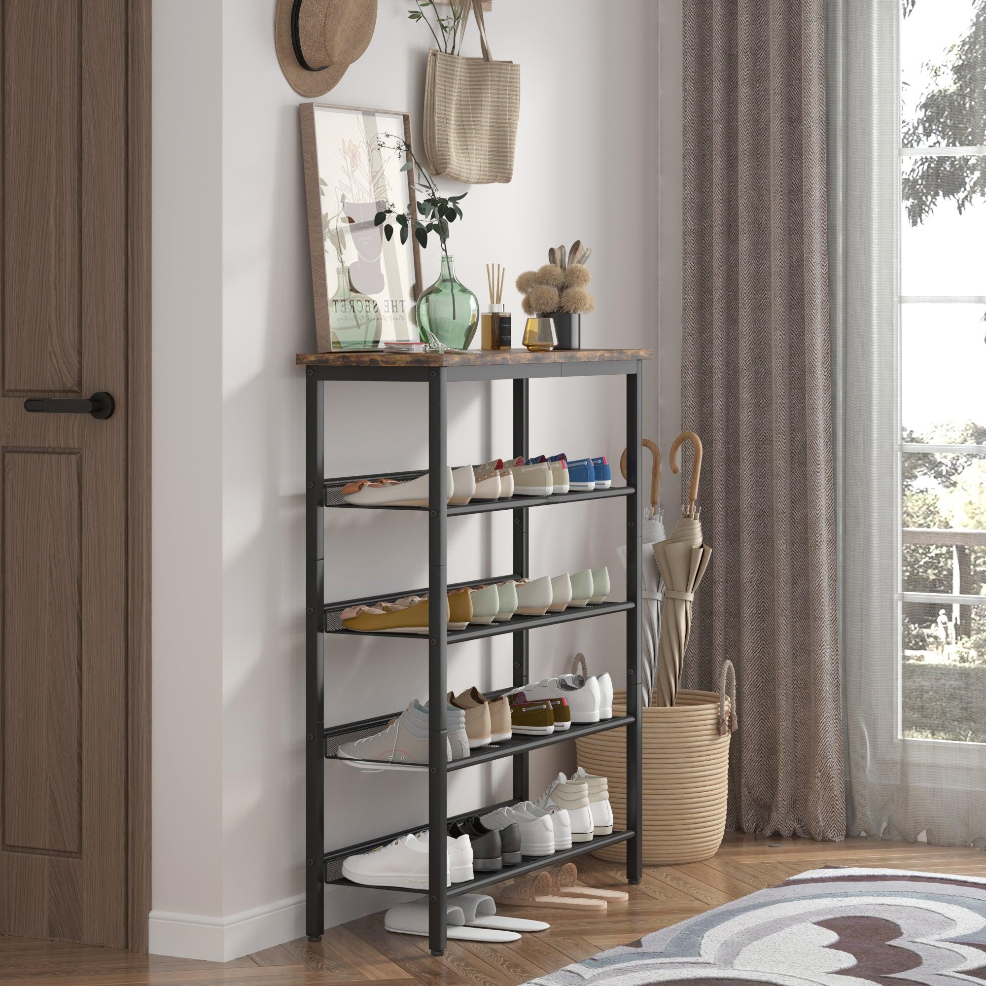 🆓🚛 Industrial Shoe Rack, Adjustable Country Style 5-Layer Shoe Rack Storage Rack, With 4 Mesh Shelves, Suitable for Entrance, Living Room, Bedroom & Porch