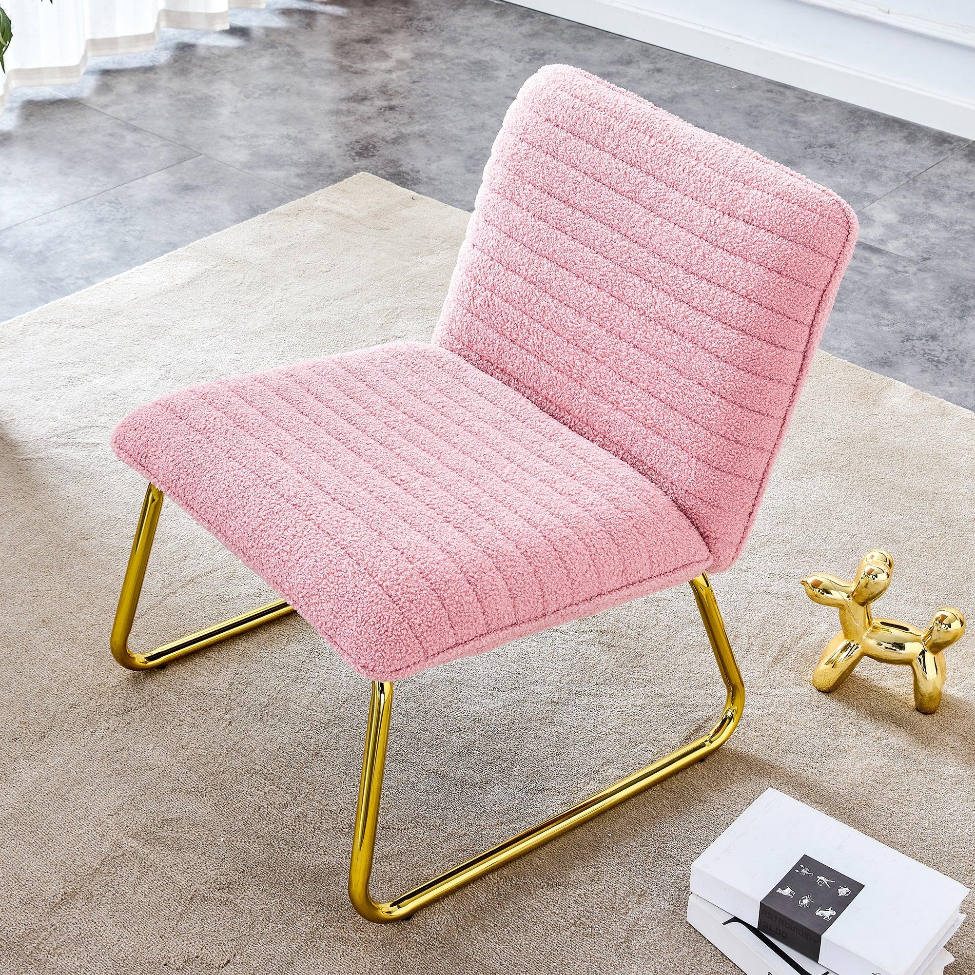 🆓🚛 Modern Minimalist Pink Plush Fabric Single Person Sofa Chair With Golden Metal Legs Suitable for Living Room, Bedroom, Club, Comfortable Cushioned Single Person Leisure Sofa