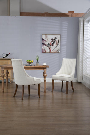 Exquisite White Boucle Upholstered Strip Back Dining Chair with Solid Wood Legs 2 Pcs