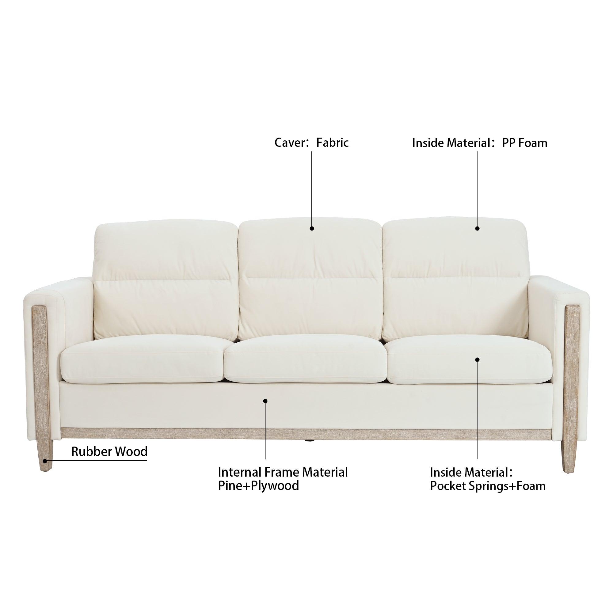 Comfortable Solid Wood Three-Seater Sofa - Soft Cushions, Durable And Long-Lasting, 79.5" Sofa Couch For Living Room