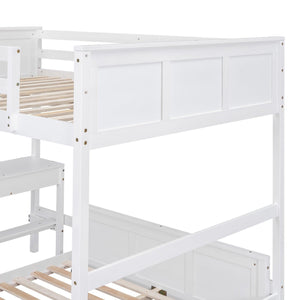 Full Over Full Bunk Bed with Desk, White