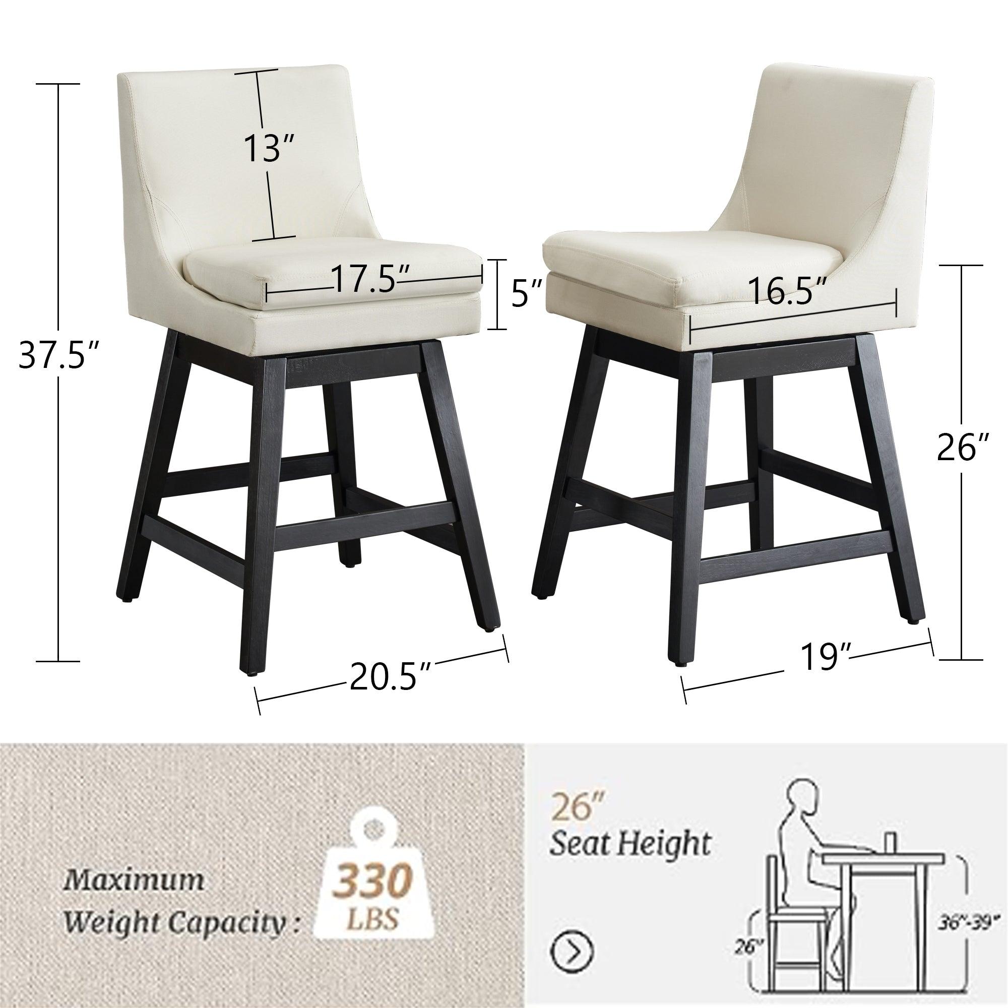 26" Upholstered High Back & Footrest Counter Swivel Bar Stools - Set Of 2 - Cream White