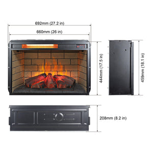 26 Inch Infrared Quartz Heater Freestanding Electric Fireplace Insert - Fake Wood & Brick Design - Remote Control LamCham