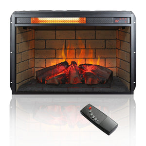 26 Inch Infrared Quartz Heater Freestanding Electric Fireplace Insert - Fake Wood & Brick Design - Remote Control LamCham