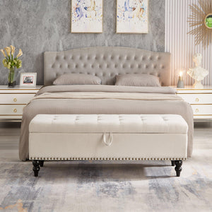 59" Bed Bench Ottoman with Storage  Beige Fabric