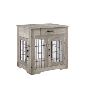 Furniture Style Dog Crate End Table With Drawer, Pet Kennels With Double Doors, Dog House Indoor Use, Grey, 29.9'' W X 24.8'' D X 30.71'' H.