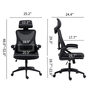 Ergonomic Office Desk Chair with wheels High Back Computer Task Chair Home Mesh Swivel Desk Chair with Adjustable Back Height & Flip up Arms & Lumbar Support & Headrest for Home/Study/Working(Black)