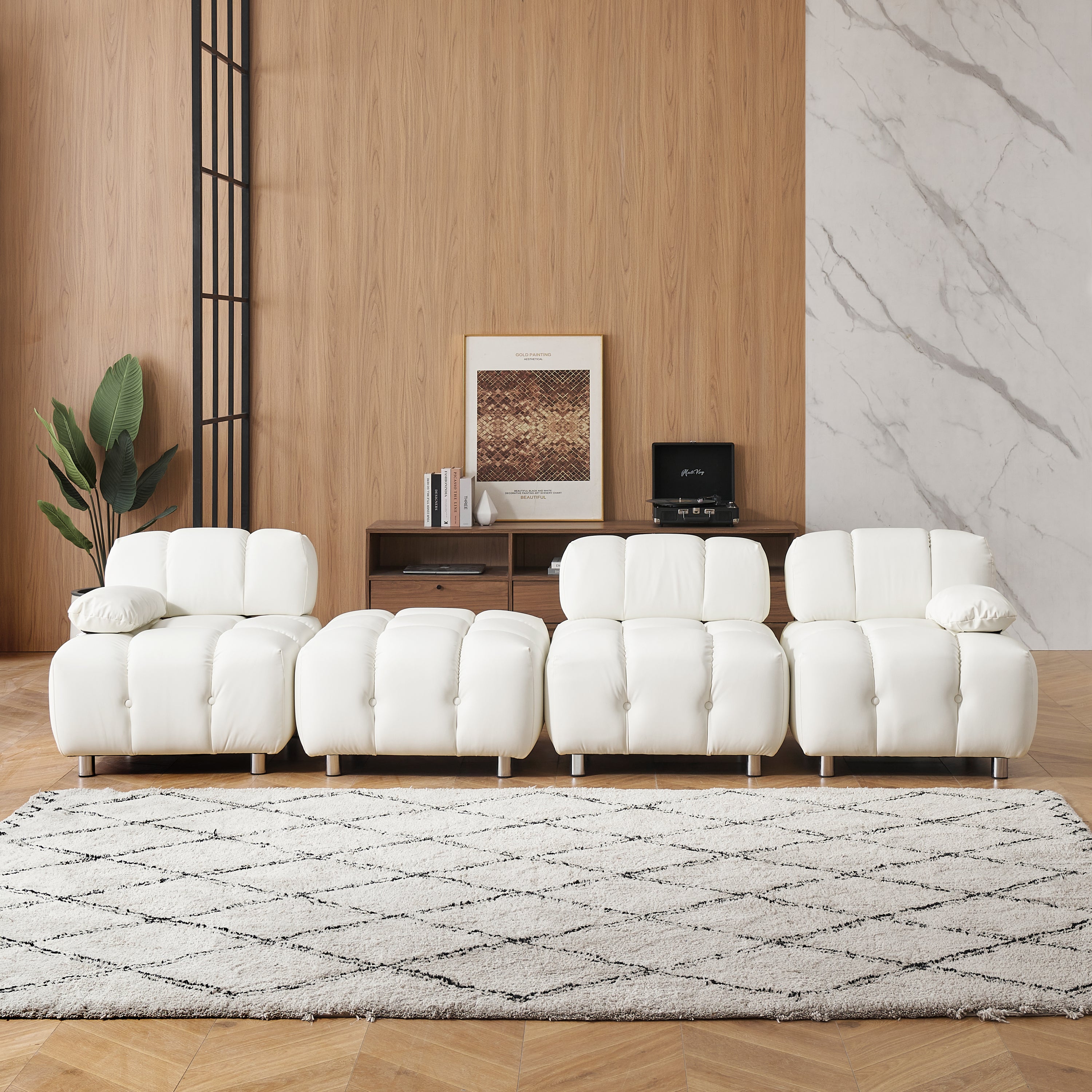 90.60-inch Technology Cloth Beige Sofa, Waterproof, Stain and Cat Scratch Resistant, Can Comfortably Sit in the Apartment Bedroom Without Taking Up Space, White