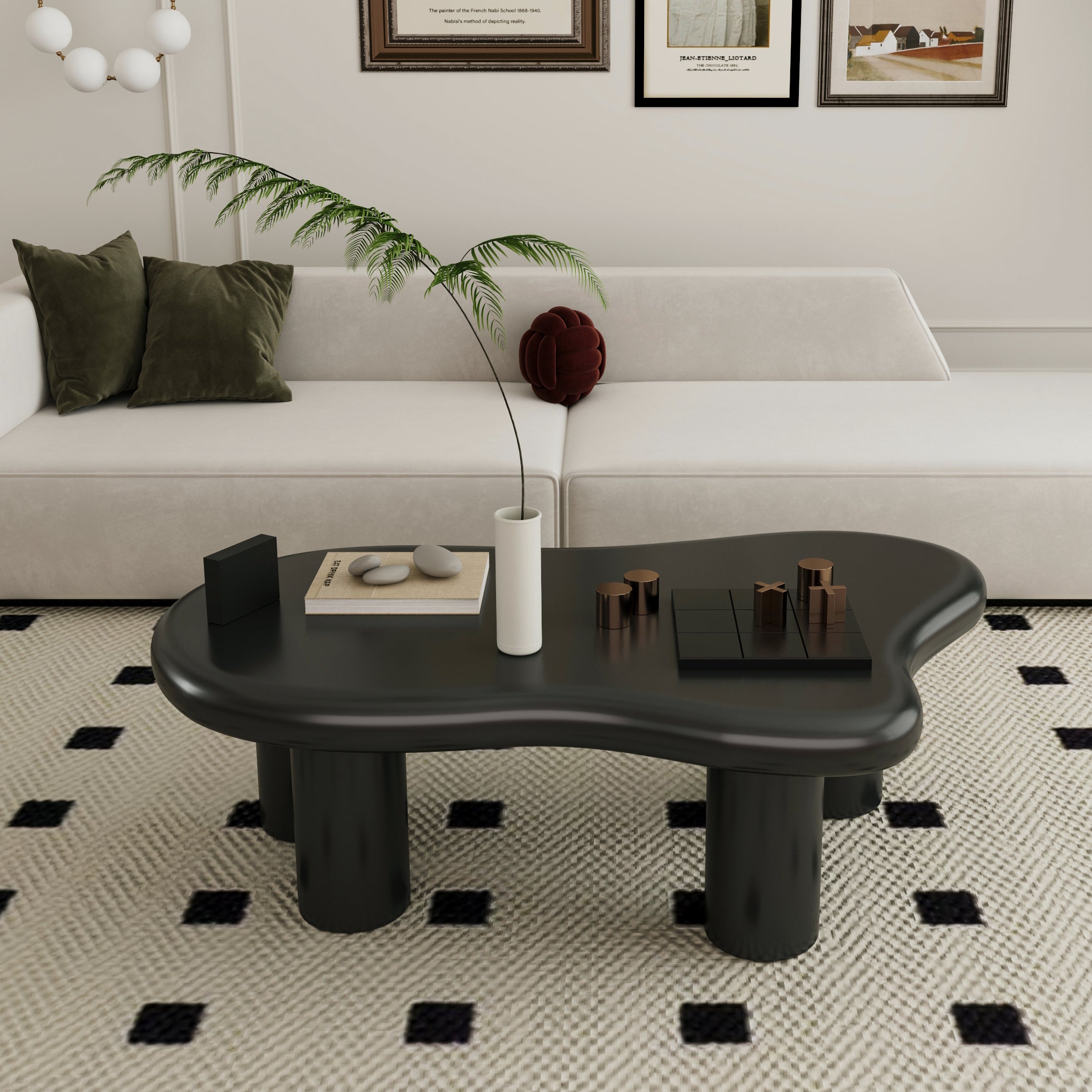 40" Black Cloud Shaped Coffee Table for Living Room