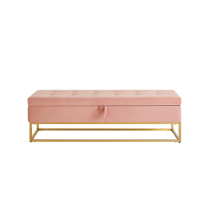 58.6" Bed Bench Metal Base with Storage Pink Velvet