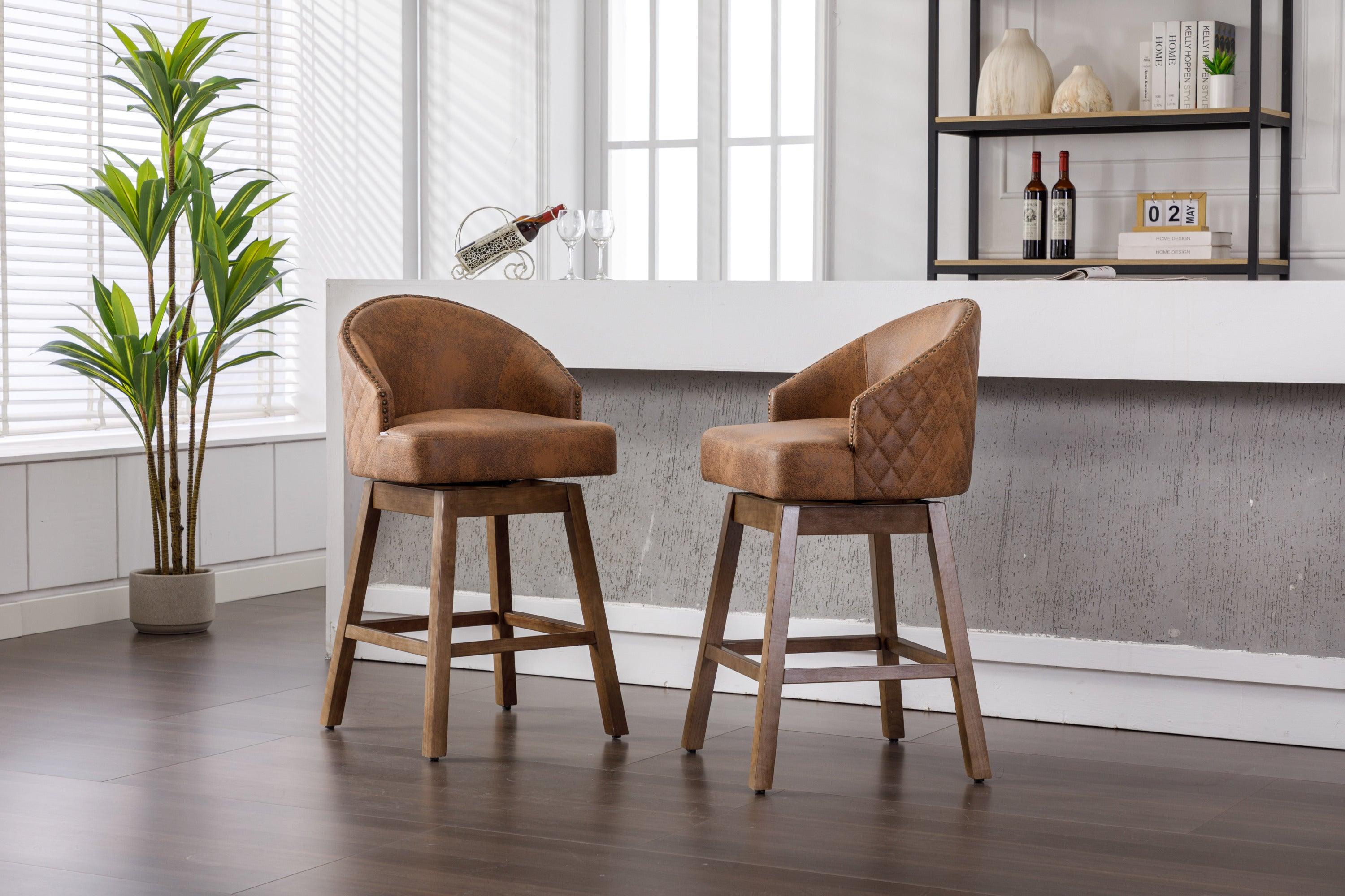 🆓🚛 Bar Stools Set Of 2 Counter Height Chairs With Footrest for Kitchen, Dining Room & 360 Degree Swivel