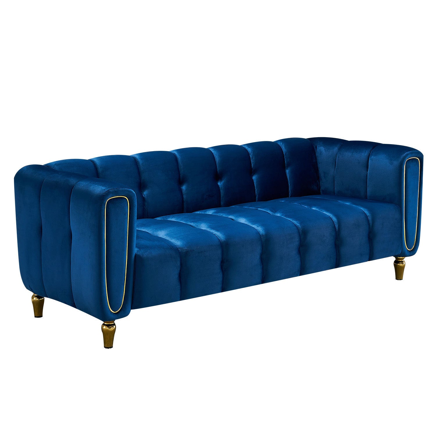 🆓🚛 83.07" Modern Velvet Sofa  for Living Room, Blue