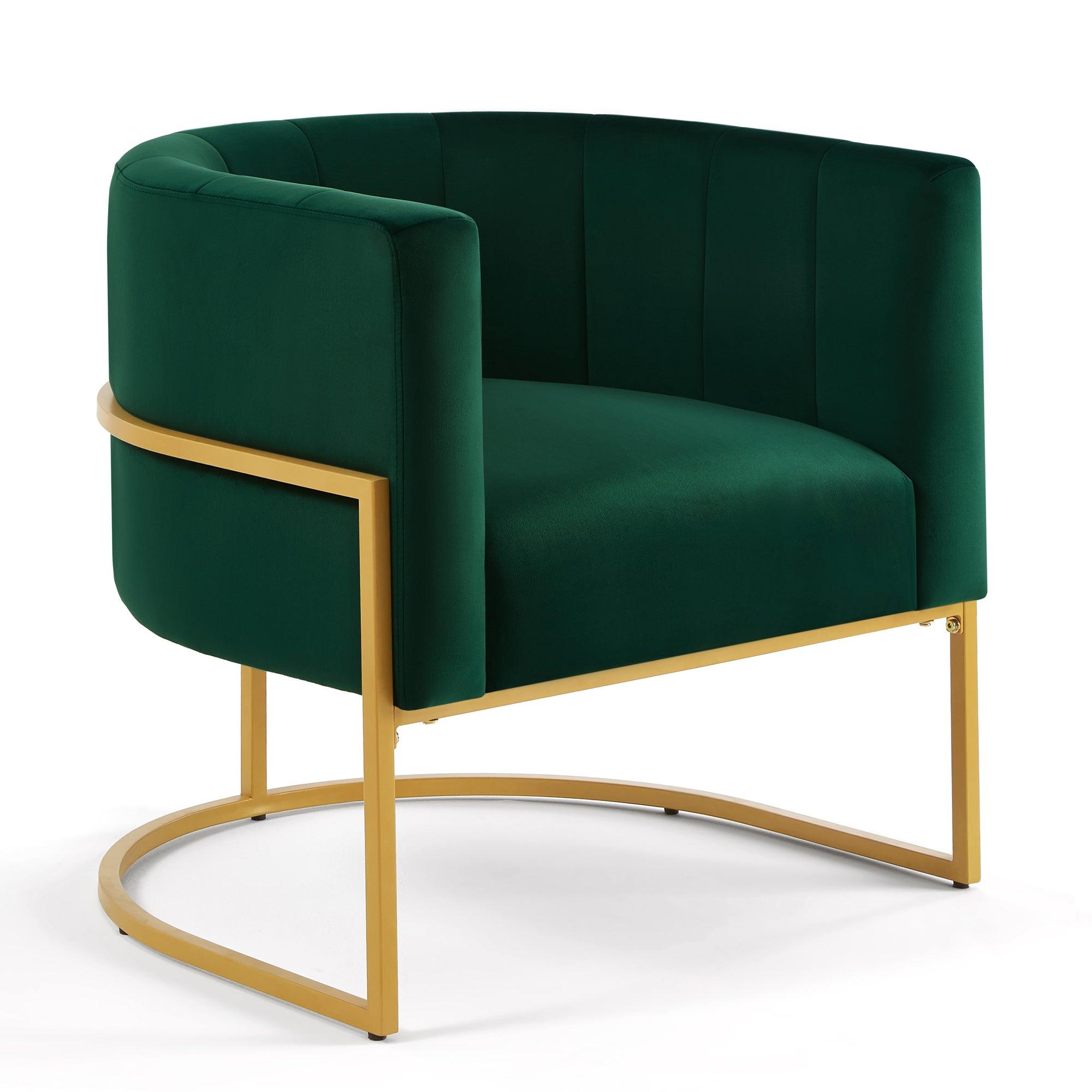 🆓🚛 Upholstered Velvet Accent Chair With Golden Metal Stand, Mid-Century Living Room Leisure Chair With Curve Backrest, Jade ( Emerald)