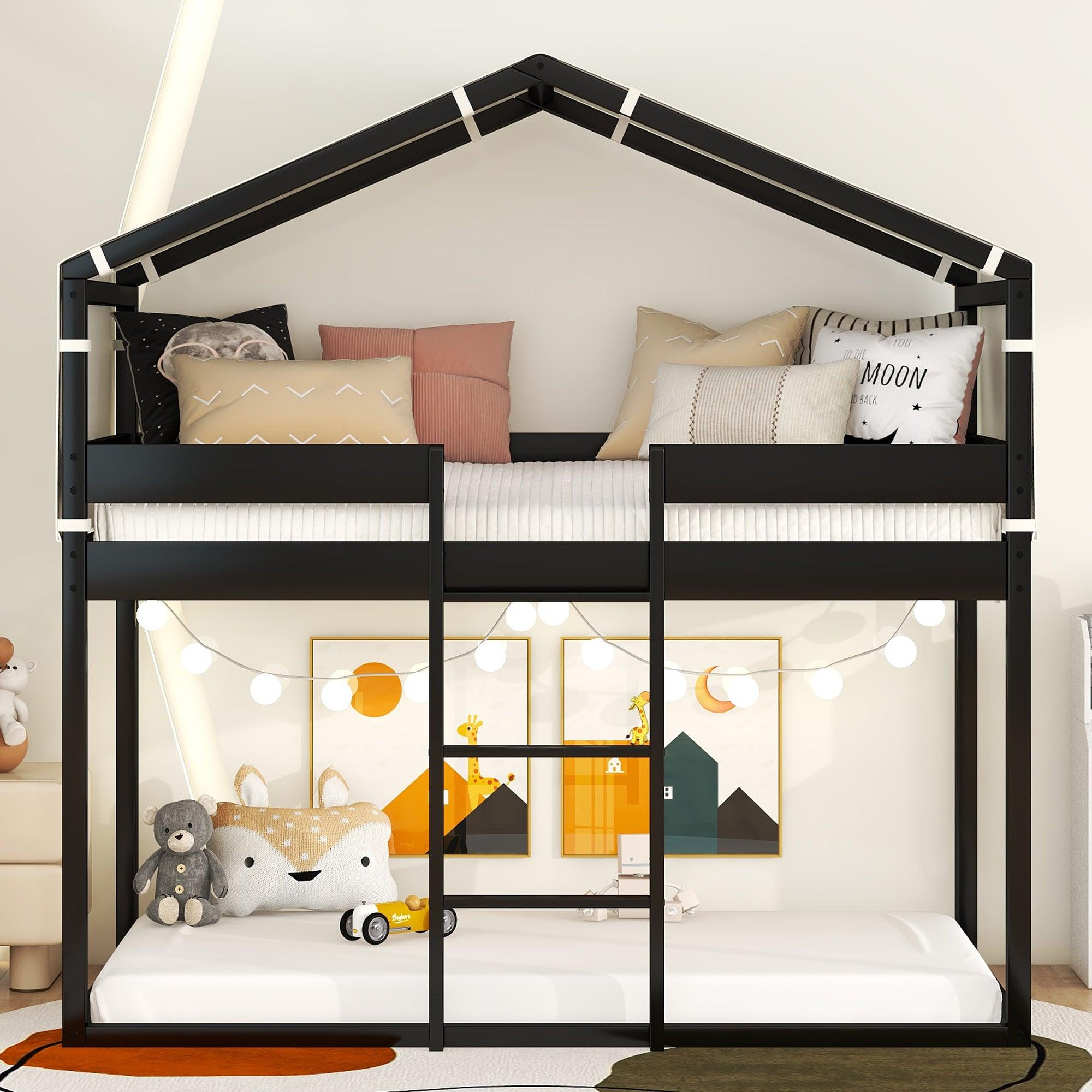 🆓🚛 Twin Over Twin Bunk Bed Wood Bed With Tent, Espresso