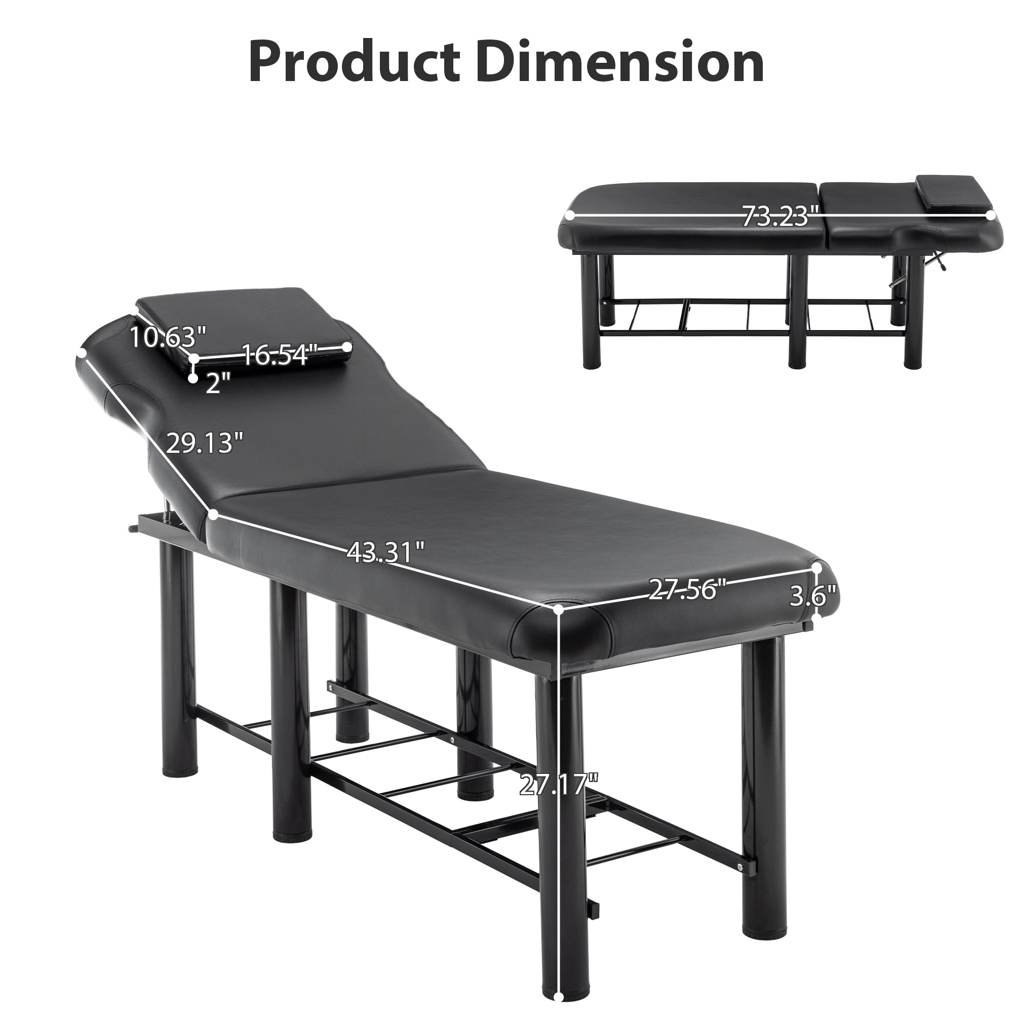 🆓🚛 Professioanl Massage Table, Backrest Adjustable, Removable Headrest, Bottom Shelf Storage, Memory Foam Layer Salon Bed, Black