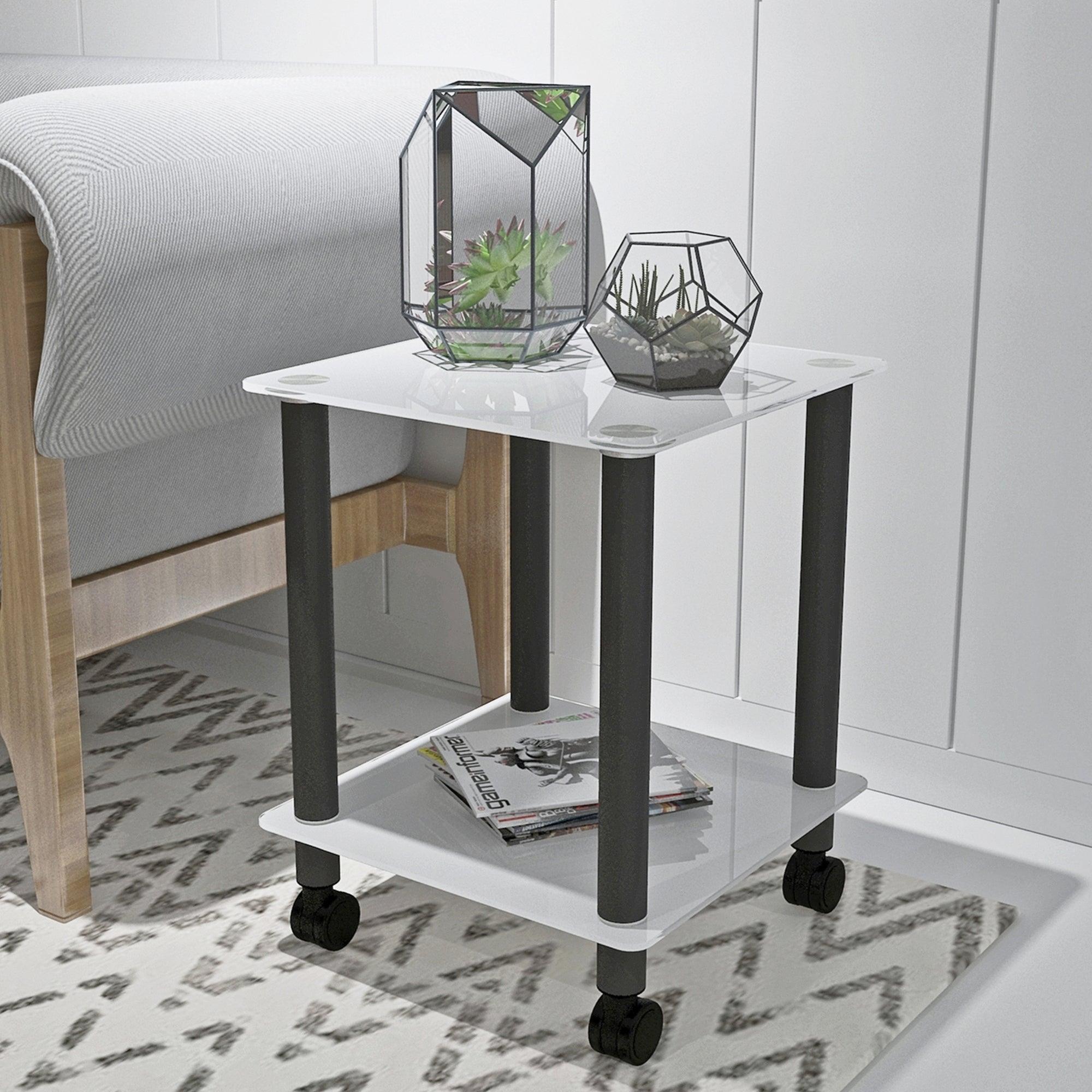 🆓🚛 1-Piece White+Black Side Table, 2-Tier Space End Table, Modern Night Stand, Sofa Table, Side Table With Storage Shelve