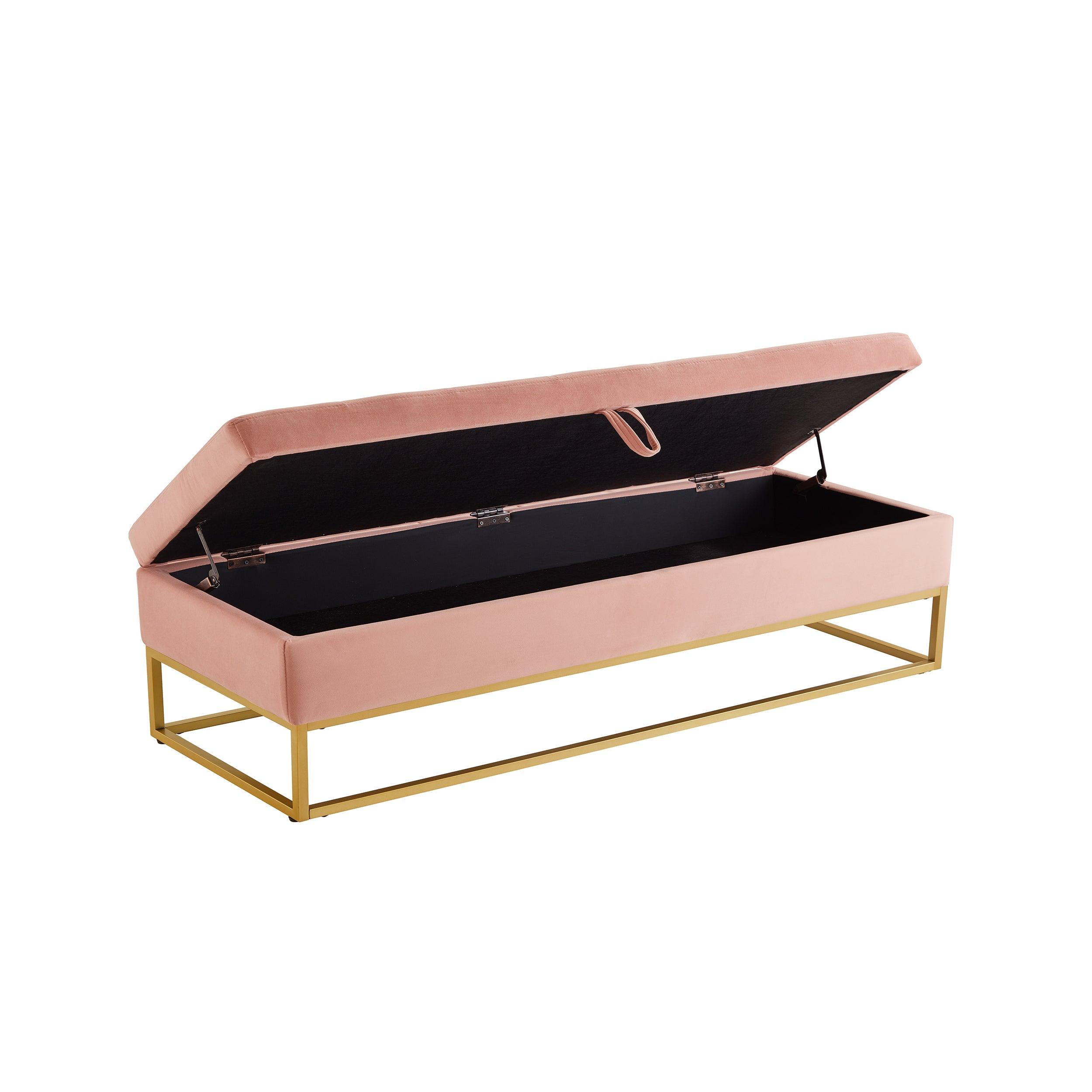 58.6" Bed Bench Metal Base with Storage Pink Velvet