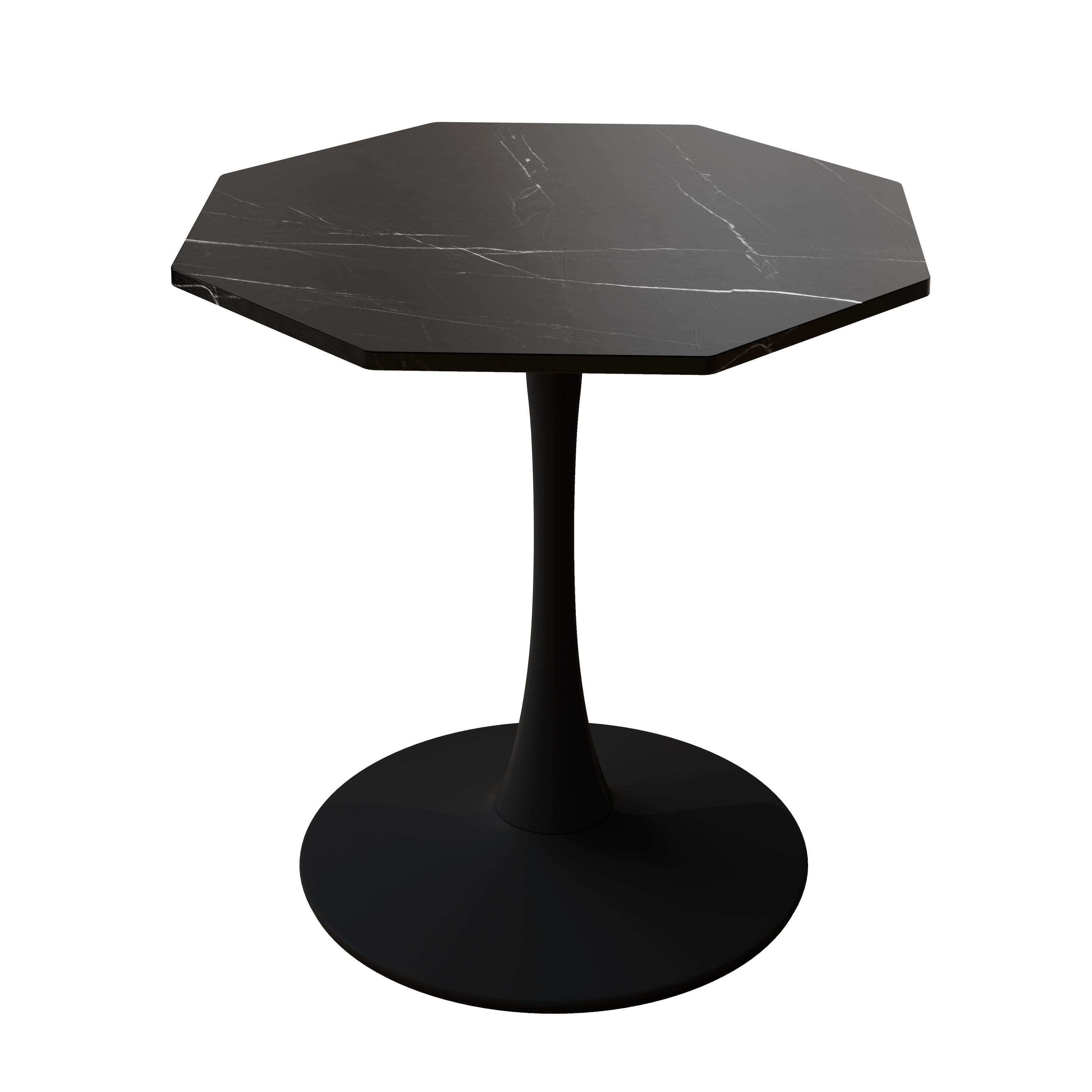 31.50" Modern Octagonal Coffee Table with Printed Black Marble Table Top, Metal Base, for Dining Room, Kitchen, Living Room