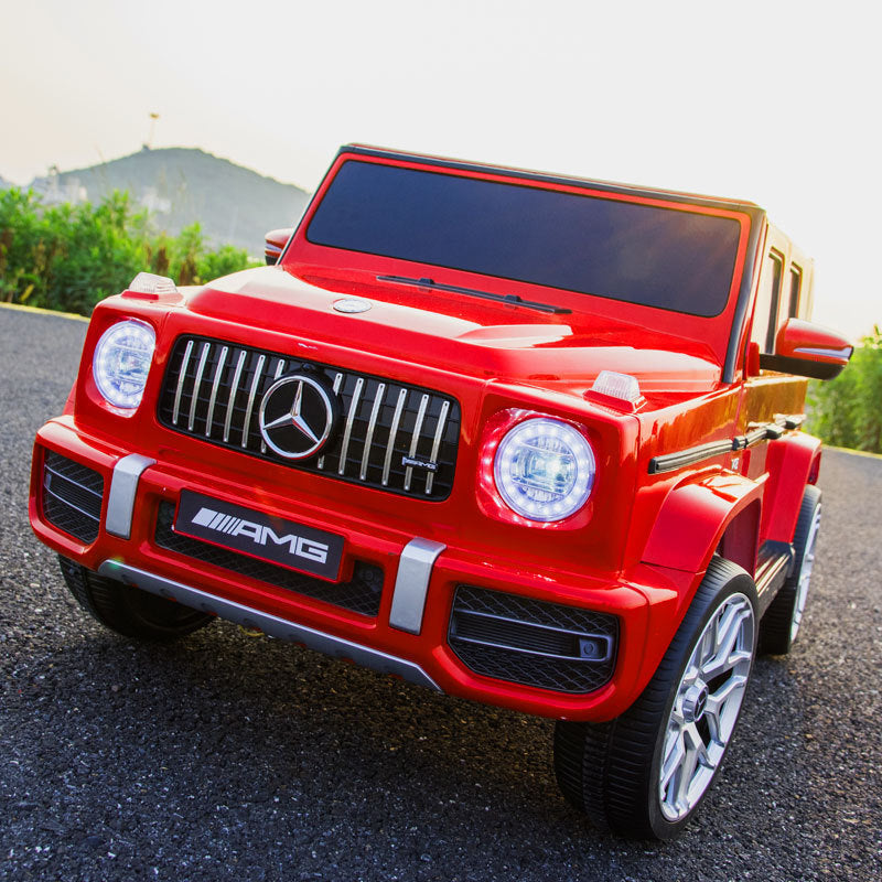 🆓🚛 Licensed Mercedes Benz G63 Kids Ride On Car, 12V Electric Vehicle With Remote Control, Double Open Doors, Music, Bluetooth, Wheels Suspension, Battery Powered for Children Boy Girl (Red)