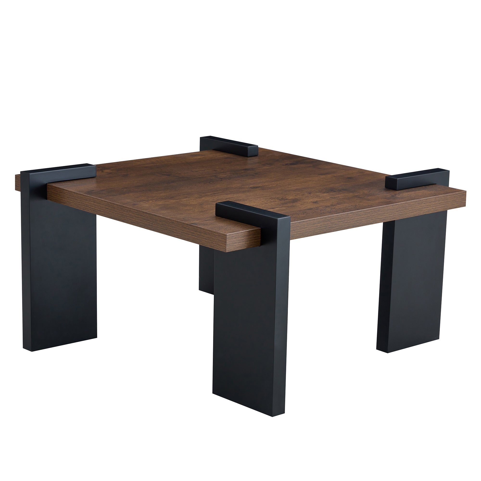 Walnut-colored MDF coffee table, suitable for modern minimalist living rooms and leisure areas, with product dimensions of 31.5*31.5*16.6inches.