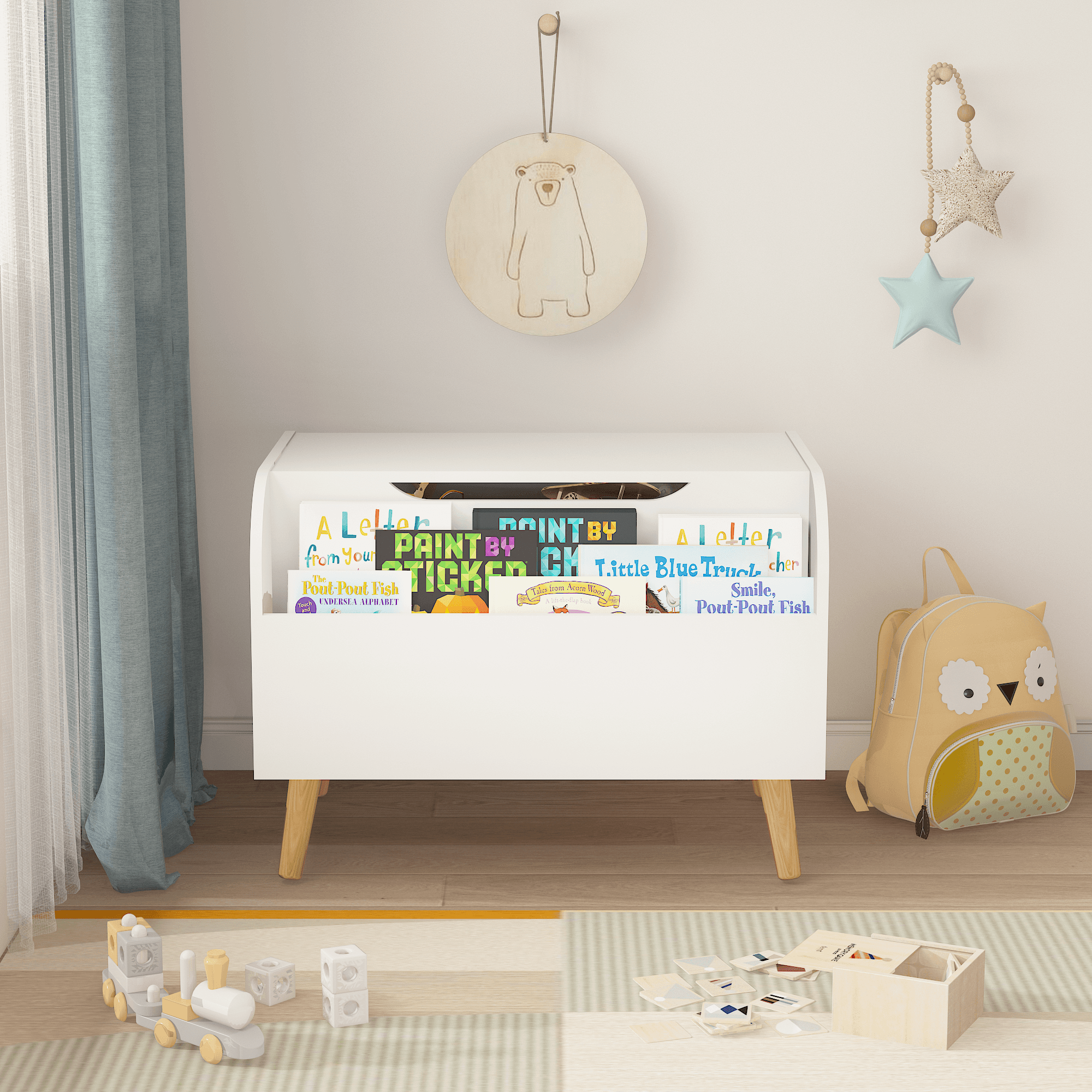 🆓🚛 Wooden Toy Box, Kids Toy Storage Organizer With Front Bookshelf, Flip-Top Lid, Safety Hinge, Boys Girls Toy Chest Bench for Playroom Kids Room Organization (White)