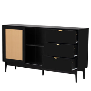 Featured Two-door Storage Cabinet with Three Drawers and Metal Handles , Suitable for Corridors, Entrances, Living rooms, and Study