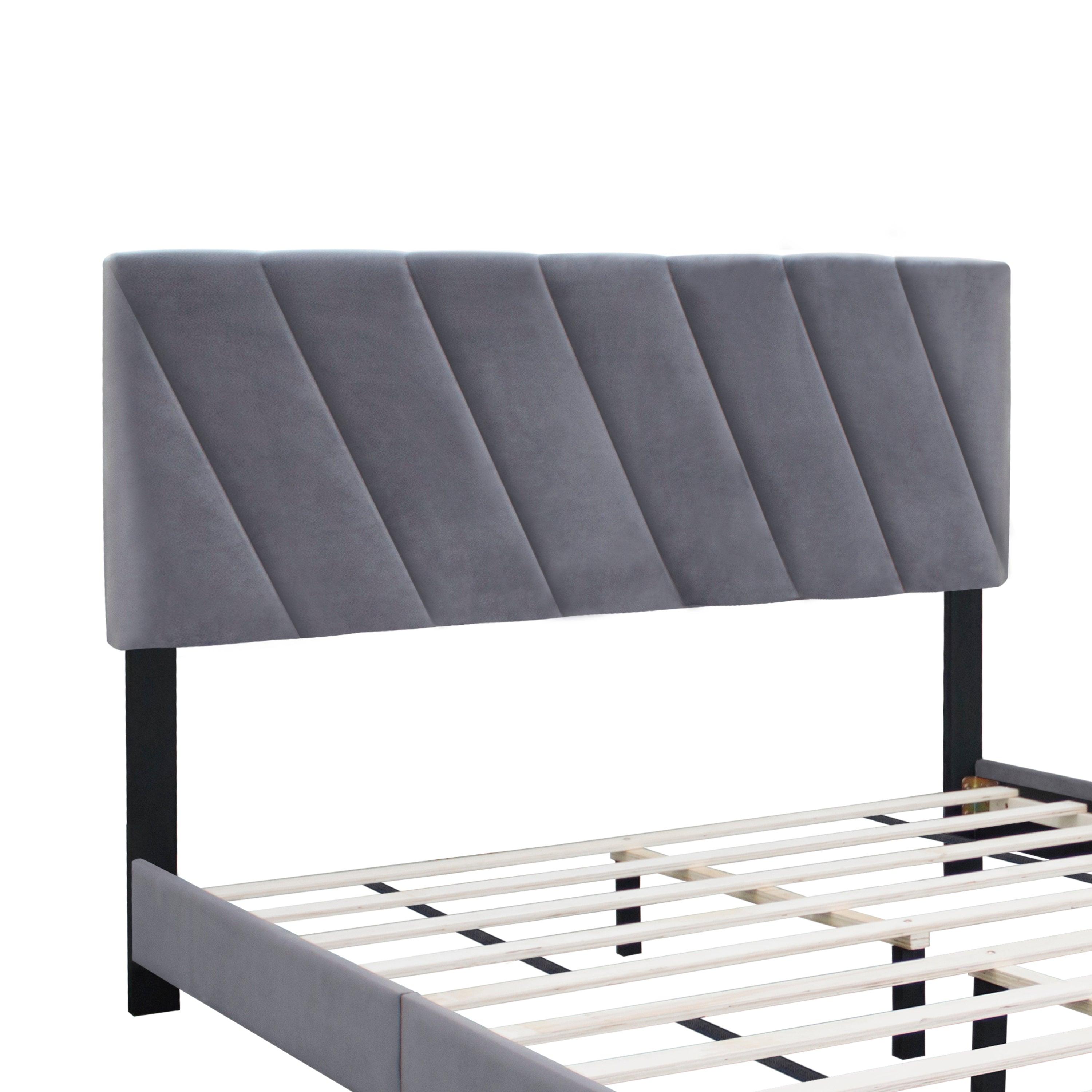 🆓🚛 Queen Size Adjustable Upholstered Bed Stain Resistant and Durable, Modern Style, Gray