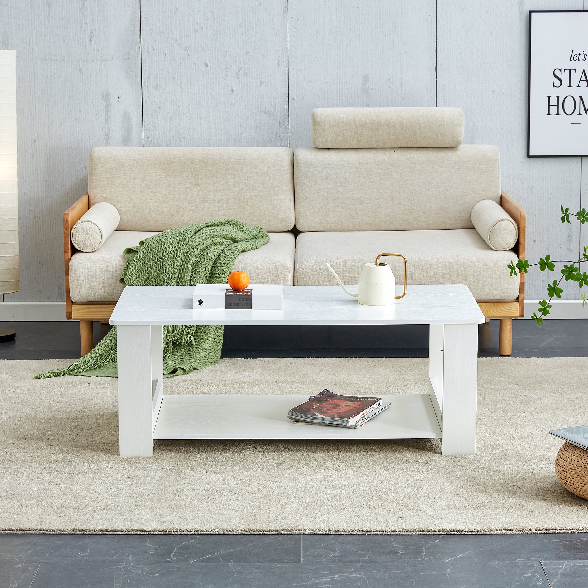 Modern and Practical Double Layered Coffee Table, White