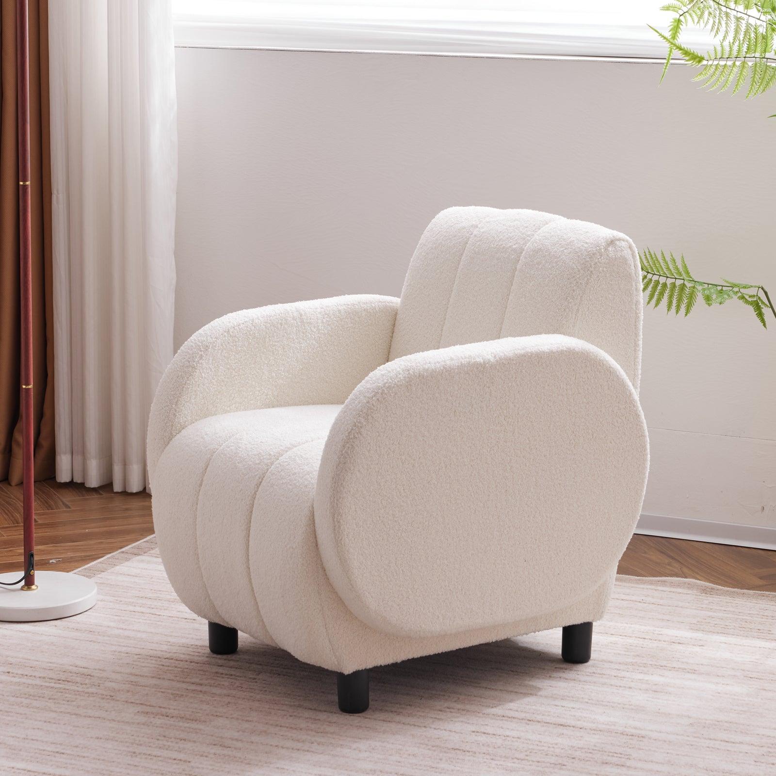 🆓🚛 Modern Teddy Velvet Upholstered Armchair, White