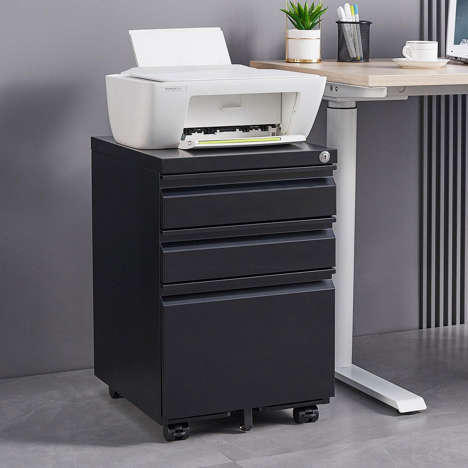 3 Drawer Under Desk Rolling Mobile File Cabinet W/ Lock & Wheels For Office LamCham