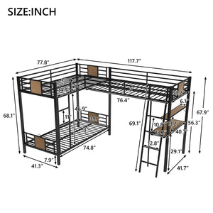 3-In-1 Bunk Bed Plus Loft Bed With Desk And Shelf, Brown LamCham