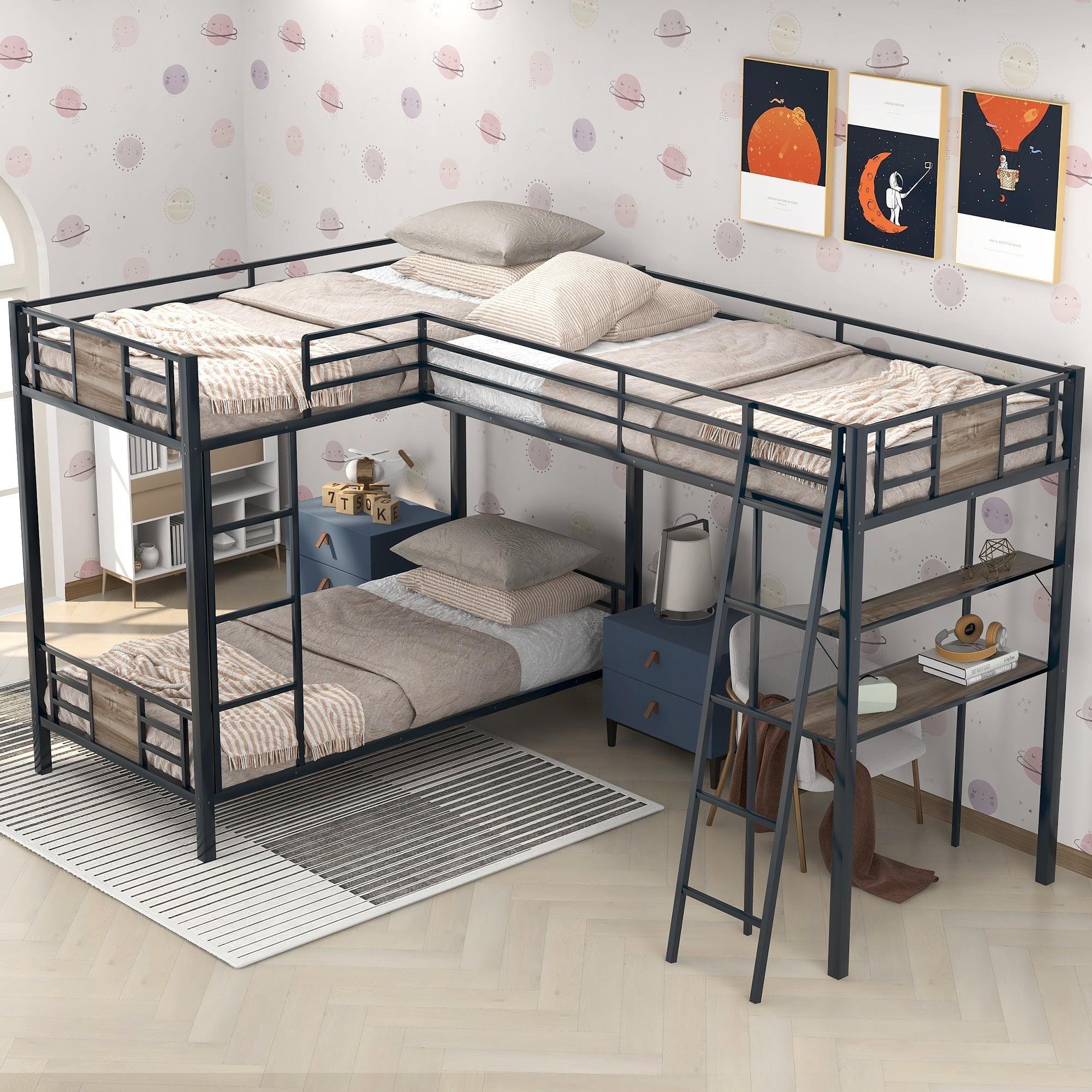 3-In-1 Bunk Bed Plus Loft Bed With Desk And Shelf, Brown LamCham