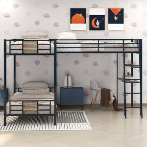 3-In-1 Bunk Bed Plus Loft Bed With Desk And Shelf, Brown LamCham