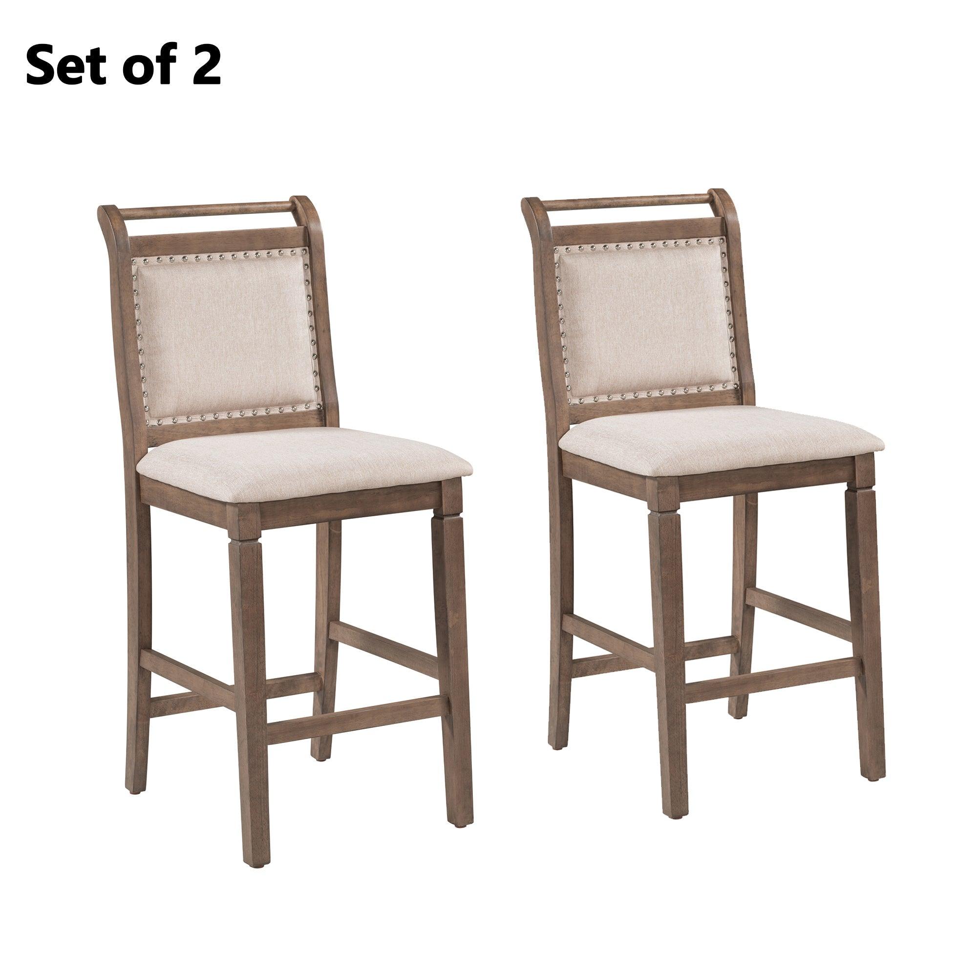 3-Piece Wood Counter Height Drop Leaf Dining Table Set With 2 Upholstered Dining Chairs For Small Place, Brown LamCham