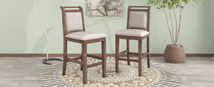 3-Piece Wood Counter Height Drop Leaf Dining Table Set With 2 Upholstered Dining Chairs For Small Place, Brown LamCham