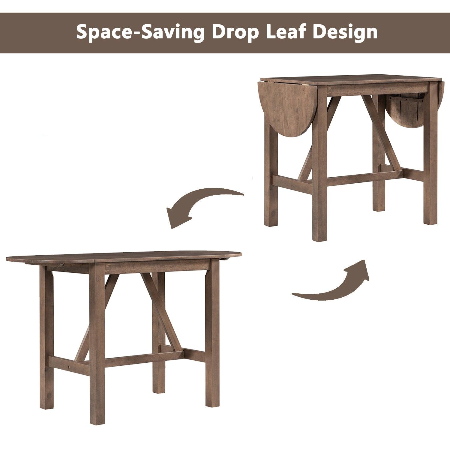 3-Piece Wood Counter Height Drop Leaf Dining Table Set With 2 Upholstered Dining Chairs For Small Place, Brown LamCham