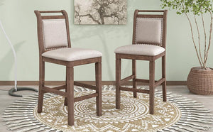 3-Piece Wood Counter Height Drop Leaf Dining Table Set With 2 Upholstered Dining Chairs For Small Place, Brown LamCham