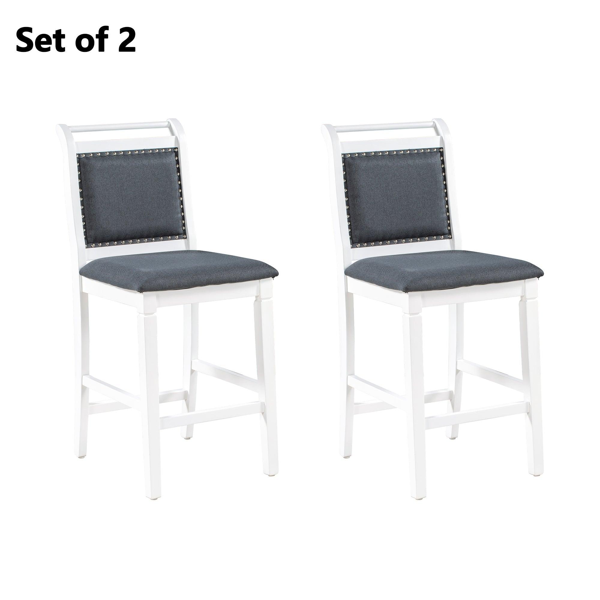 3-Piece Wood Counter Height Drop Leaf Dining Table Set With 2 Upholstered Dining Chairs For Small Place, White+Gray LamCham