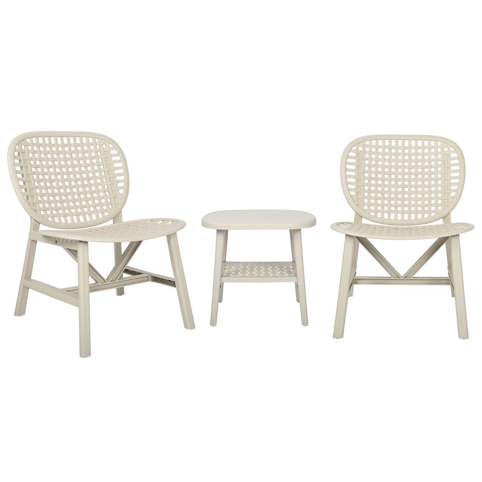 3 Pieces Hollow Design Retro Patio Table Chair Set All Weather Conversation Bistro Set Outdoor Table With Open Shelf And Lounge Chairs With Widened Seat For Balcony Garden Yard White LamCham