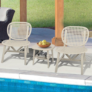 3 Pieces Hollow Design Retro Patio Table Chair Set All Weather Conversation Bistro Set Outdoor Table With Open Shelf And Lounge Chairs With Widened Seat For Balcony Garden Yard White LamCham