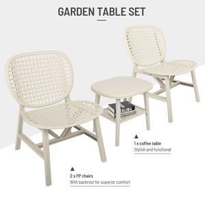 3 Pieces Hollow Design Retro Patio Table Chair Set All Weather Conversation Bistro Set Outdoor Table With Open Shelf And Lounge Chairs With Widened Seat For Balcony Garden Yard White LamCham