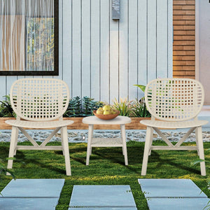 3 Pieces Hollow Design Retro Patio Table Chair Set All Weather Conversation Bistro Set Outdoor Table With Open Shelf And Lounge Chairs With Widened Seat For Balcony Garden Yard White LamCham