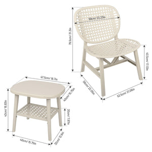 3 Pieces Hollow Design Retro Patio Table Chair Set All Weather Conversation Bistro Set Outdoor Table With Open Shelf And Lounge Chairs With Widened Seat For Balcony Garden Yard White LamCham